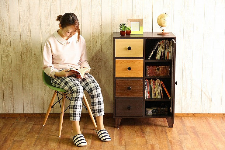 ウッドグラデーション キャビネット 引出4杯 W590×D390×H890mm MDF パチクルボード おしゃれ(代引不可)