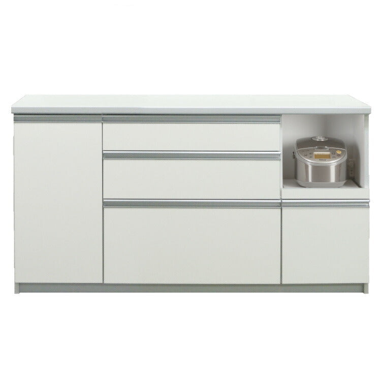 ワイドキッチンボード 日本製 完成品 幅160.5×奥行48×高さ85cm 静かに閉まる サイレントレール採用 対地震対策 飛散防止フィルム(代引不可)