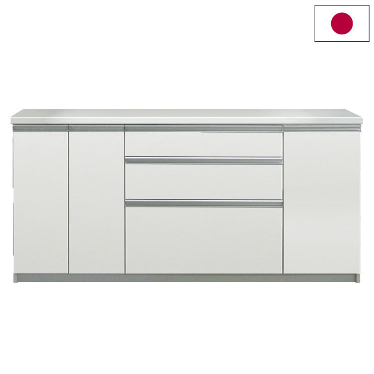 ワイドキッチンボード 日本製 完成品 幅179×奥行48×高さ85cm 静かに閉まる サイレントレール採用 対地震対策 飛散防止フィルム(代引不可)