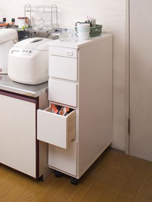 日本製 完成品 シンク横 チェスト 四段 4段 幅20 20幅 収納 コンセント