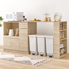 伸縮キッチンカウンター 2点セット 幅104~178 フラット 2口コンセント スライド棚 引出し 扉収納 キッチン収納 キャビネット 食器棚 レンジ台 レンジボード ごみ箱上ラック(代引不可)