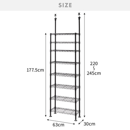 ネーロ 突っ張りラック スチールラック 幅60 奥行き30 8段 オープンラック 大容量 ラック スチール 収納 ヴィンテージ おしゃれ スリム コンパクト 薄型 棚 玄関 つっぱり棚 ツッパリ棚 壁面収納(代引不可)