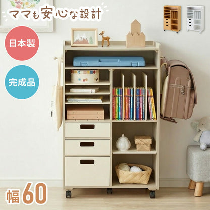 【完成品でお届け】ランドセルラック ワイド 幅60 キャスター付き 引き出し付き 日本製 ランドセル収納 本棚 収納 棚 教科書 学習ラック ランドセル ラック 教科書 入学準備 新生活 お祝い(代引不可)