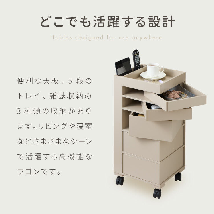 日本製 ワゴン キャスター付き おしゃれ 5段トレイ キッチンワゴン 回転 回転式 キッチン収納 ラック サイドワゴン キッチン コスメ ワゴン ドレッサー ネイル 韓国 インテリア 完成品(代引不可)