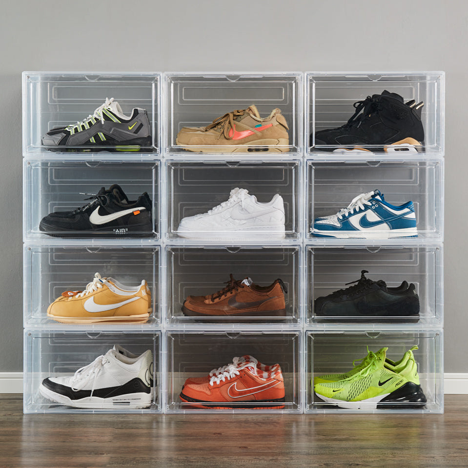 【12個セット最安値挑戦中】シューズボックス 12個セット クリア ブラック スニーカー 透明 スタッキング可能 ハイカット対応 おしゃれ インテリア シューズケース コレクションケース