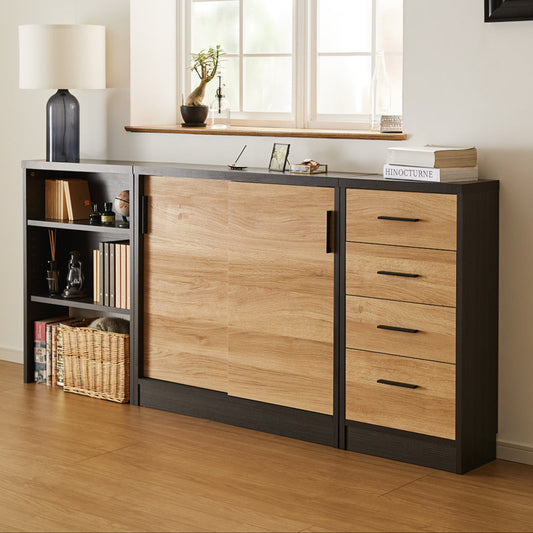 和モダン カウンター下収納 3点セット幅223cm 和モダン 完成品 引出し 4段 ロータイプ おしゃれ キッチン収納 リビング収納 食器棚 コンパクト 省スペース キッチンカウンター 北欧 スリム