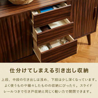 リビングボード 幅120cm サイドボード キャビネット モンキーポッド シェルフ 棚 ローボード テレビ台 モンキーポッド材 天然木 木製 ミッドセンチュリー レトロ モダン 北欧 北欧モダン ヴィンテージ(代引不可)