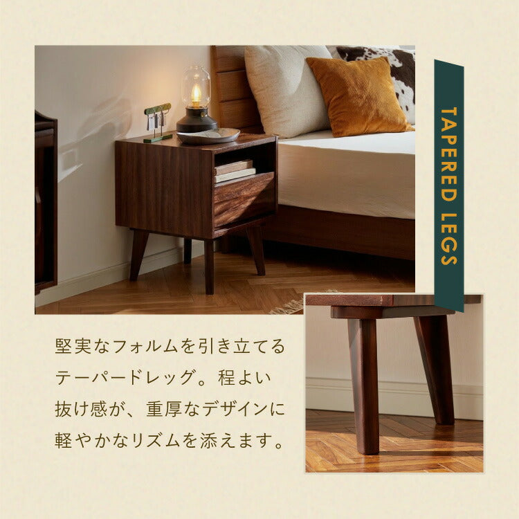 ベッドサイドテーブル サイドチェスト 幅40cm 引き出し モンキーポッド モンキーポッド材 サイドテーブル 天然木 木製 ミッドセンチュリー レトロ モダン 北欧 北欧モダン ヴィンテージ(代引不可)
