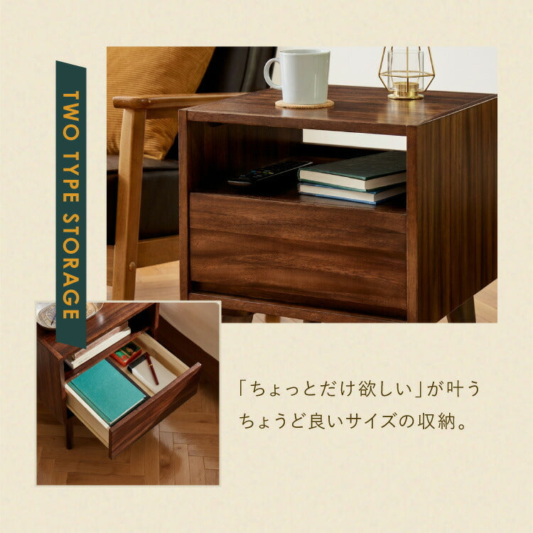 ベッドサイドテーブル サイドチェスト 幅40cm 引き出し モンキーポッド モンキーポッド材 サイドテーブル 天然木 木製 ミッドセンチュリー レトロ モダン 北欧 北欧モダン ヴィンテージ(代引不可)