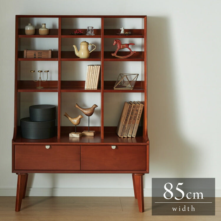 シェルフ 幅85cm 北欧 ヴィンテージ 天然木 マホガニー 完成品 おしゃれ モダン ラック 木製 リビング収納 収納棚 オープンラック オープンシェルフ リビングシェルフ 収納ラック AVA アヴァ(代引不可)