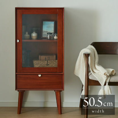 ガラスキャビネット 幅50.5cm 北欧 ヴィンテージ 天然木 マホガニー 完成品 キャビネット マルチボード リビングボード 収納家具 おしゃれ モダン 木製 ガラス扉 高級感 ショーケース AVA アヴァ(代引不可)