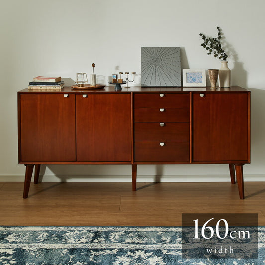 キャビネット 幅160cm 北欧 ヴィンテージ 天然木 マホガニー 完成品 開梱設置無料 サイドボード リビングボード 収納家具 モダン 木製 フリーボード ローボード 高級感 キャビネット AVA アヴァ(代引不可)
