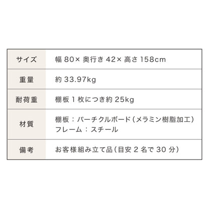 ユニットシェルフ ダブルワイヤーラック 幅80 5段 ラック キッチンラック オープンラック スチールラック ワイヤーラック ウッドシェルフ ディスプレイラック 棚 収納 リビング 子供部屋 キッチン
