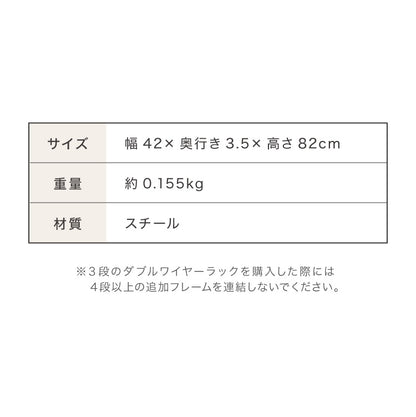 ダブルワイヤーラック用 追加フレーム 3段用 棚単品 ユニットシェルフ ラック キッチンラック オープンラック スチールラック ワイヤーラック 幅60 幅80