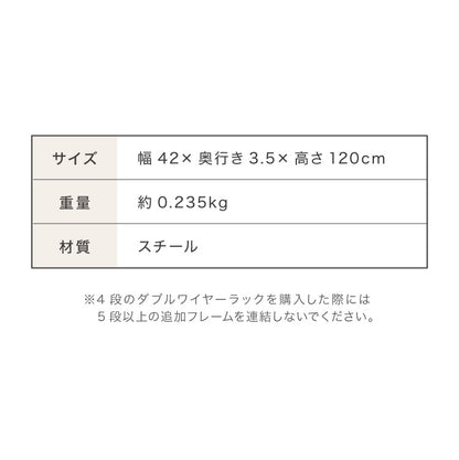 ダブルワイヤーラック用 追加フレーム 4段 棚単品 ユニットシェルフ ラック キッチンラック オープンラック スチールラック ワイヤーラック 幅60 幅80