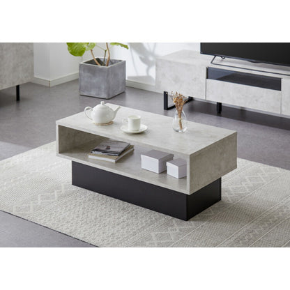 センターテーブル ストーン調 ボックス型センターテーブル 90×45 テーブル ローテーブル 幅90 セラミック調 グレー リビングテーブル 収納 棚付き リビングテーブル ソファテーブル