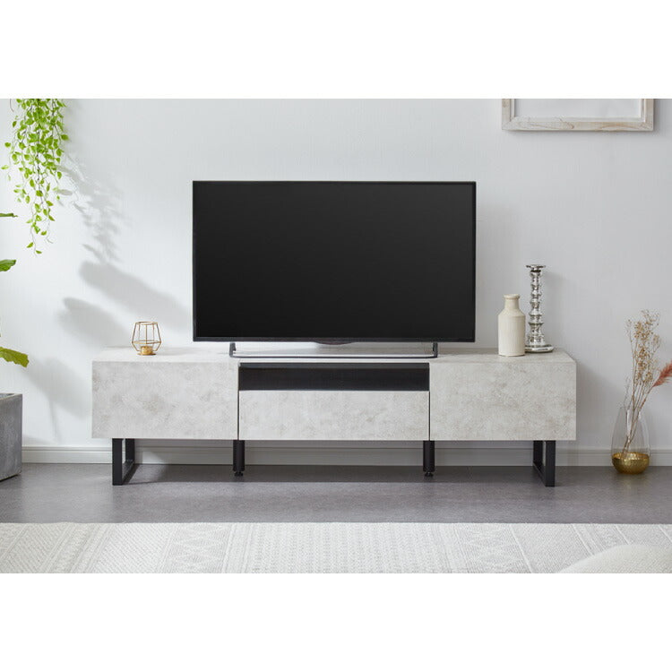 テレビボード ストーン調 幅150cm ガラス窓 フラップ扉2杯テレビ台 150 ローボード ロータイプ TVボード TV台 セラミック調 グレー 引き出し テレビラック AVラック リビング収納 テレビラック
