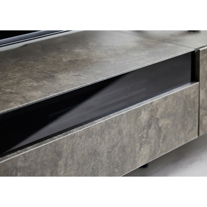 テレビボード ストーン調 幅150cm ガラス窓 フラップ扉2杯テレビ台 150 ローボード ロータイプ TVボード TV台 セラミック調 グレー 引き出し テレビラック AVラック リビング収納 テレビラック