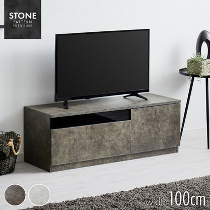 テレビボード ストーン調 幅100cm ガラス窓 引き出し付き テレビ台 100 ローボード ロータイプ TVボード TV台 セラミック調 グレー 引き出し テレビラック AVラック リビング収納 テレビラック