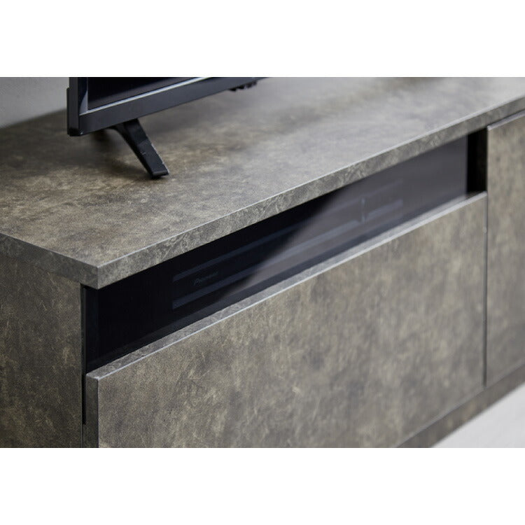 テレビボード ストーン調 幅100cm ガラス窓 引き出し付き テレビ台 100 ローボード ロータイプ TVボード TV台 セラミック調 グレー 引き出し テレビラック AVラック リビング収納 テレビラック