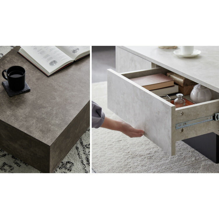 引き出し付き センターテーブル ストーン調 長方形センターテーブル 105×50 テーブル ローテーブル 幅100 セラミック調 グレー リビングテーブル 収納 引き出し リビングテーブル ソファテーブル
