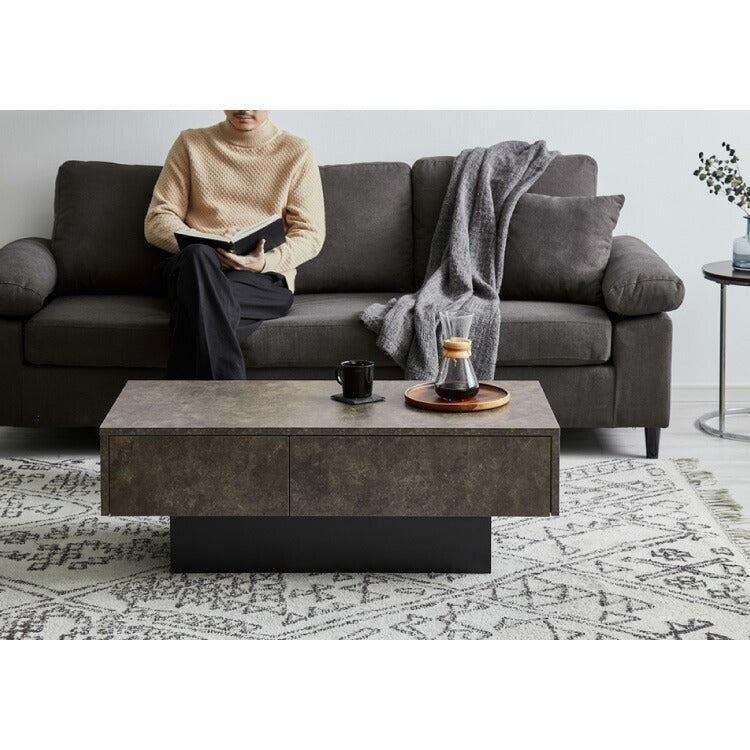 引き出し付き センターテーブル ストーン調 長方形センターテーブル 105×50 テーブル ローテーブル 幅100 セラミック調 グレー リビングテーブル 収納 引き出し リビングテーブル ソファテーブル