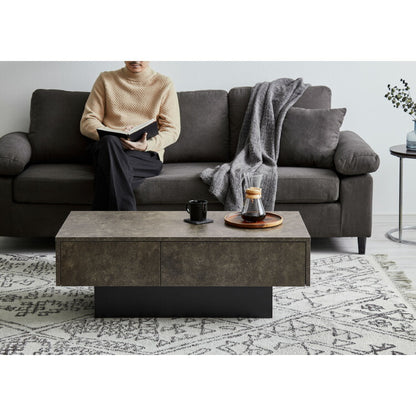 引き出し付き センターテーブル ストーン調 長方形センターテーブル 105×50 テーブル ローテーブル 幅100 セラミック調 グレー リビングテーブル 収納 引き出し リビングテーブル ソファテーブル