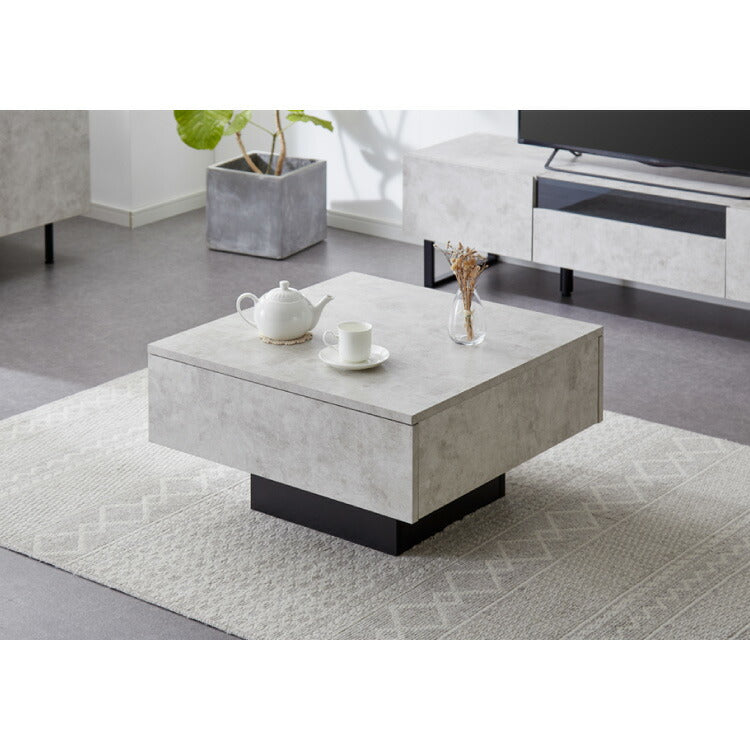 引き出し付き センターテーブル ストーン調 正方形センターテーブル 69×69 テーブル ローテーブル 幅69 セラミック調 グレー リビングテーブル 収納 引き出し リビングテーブル ソファテーブル