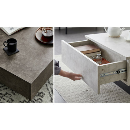 引き出し付き センターテーブル ストーン調 正方形センターテーブル 69×69 テーブル ローテーブル 幅69 セラミック調 グレー リビングテーブル 収納 引き出し リビングテーブル ソファテーブル