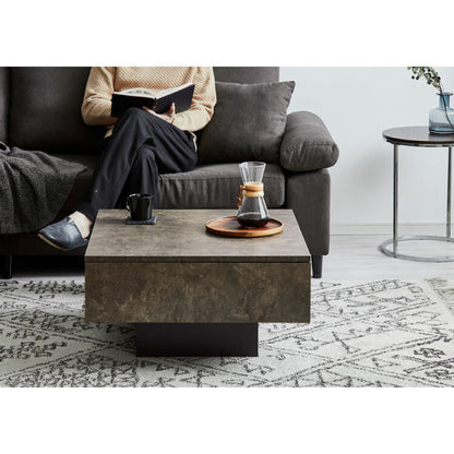 引き出し付き センターテーブル ストーン調 正方形センターテーブル 69×69 テーブル ローテーブル 幅69 セラミック調 グレー リビングテーブル 収納 引き出し リビングテーブル ソファテーブル