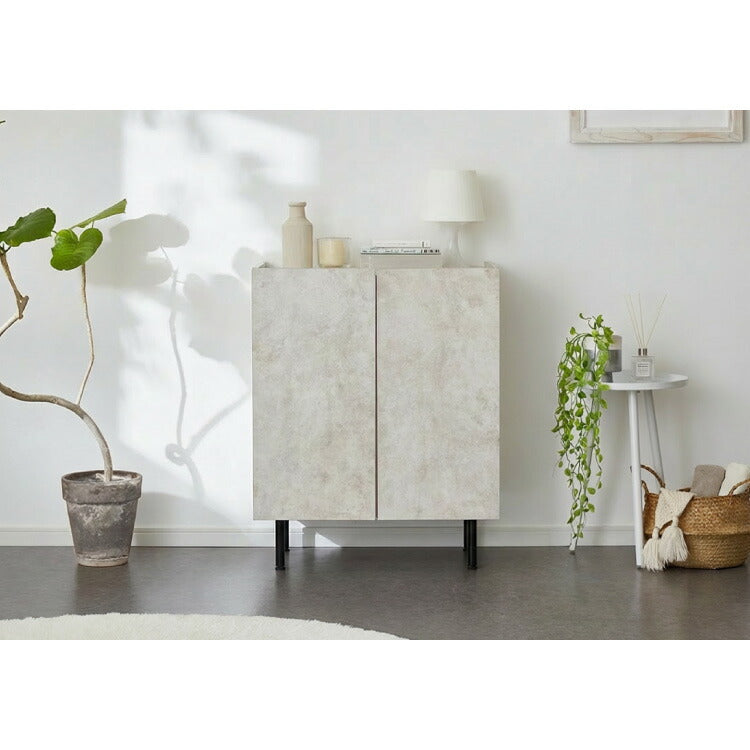 キャビネット ストーン調 幅60cm チェスト リビングボード 開き扉 セラミック調 グレー 収納棚 サイドボード サイドチェスト サイドキャビネット テレビ台 ハイタイプ 脚付き スチール脚