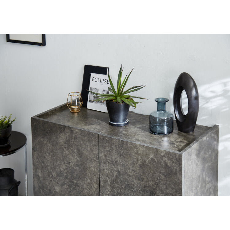 キャビネット ストーン調 幅60cm チェスト リビングボード 開き扉 セラミック調 グレー 収納棚 サイドボード サイドチェスト サイドキャビネット テレビ台 ハイタイプ 脚付き スチール脚