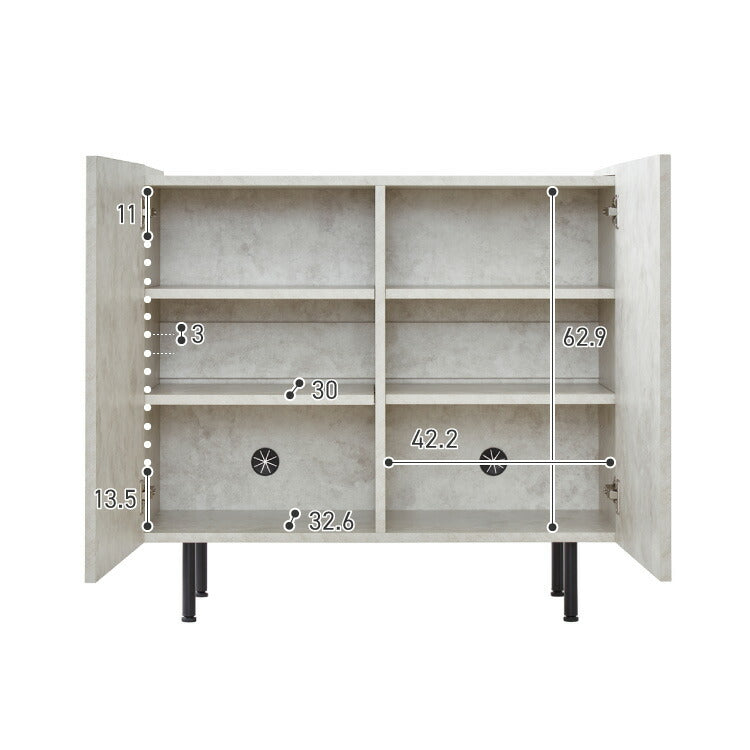 キャビネット ストーン調 幅90cm チェスト リビングボード 開き扉 セラミック調 グレー 収納棚 サイドボード サイドチェスト サイドキャビネット テレビ台 ハイタイプ 脚付き スチール脚