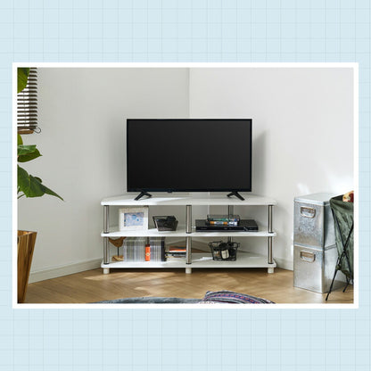 コーナーテレビ台 幅100cm 組立簡単 ミッドセンチュリー ホワイト×シルバー 棚 ラック システムラック テレビボード ローボード コーナー ステンレス モダン レトロ風 おしゃれ かわいい シルバー