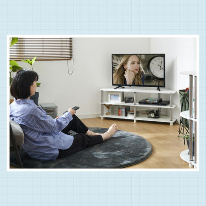 コーナーテレビ台 幅100cm 組立簡単 ミッドセンチュリー ホワイト×シルバー 棚 ラック システムラック テレビボード ローボード コーナー ステンレス モダン レトロ風 おしゃれ かわいい シルバー