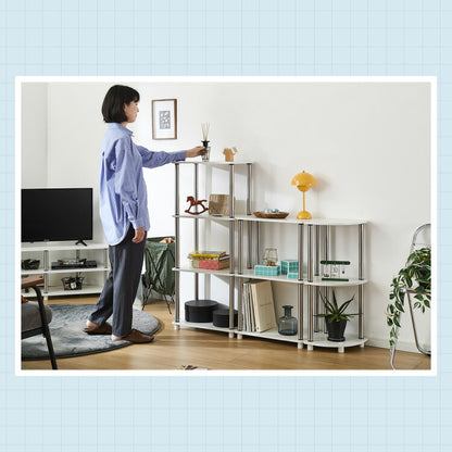 オープンラック 3段 幅48cm 組立簡単 ミッドセンチュリー ホワイト×シルバー 棚 ラック システムラック シェルフ オープンシェルフ ステンレス モダン レトロ風 おしゃれ かわいい シルバー