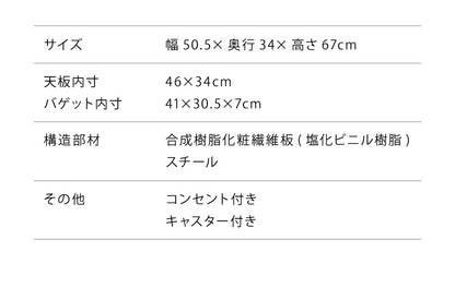 ヴィンテージ調 キッチンワゴン 幅50cm かご2段 コンセント キャスター付き キッチン ワゴン キッチン収納 台所収納 木目調