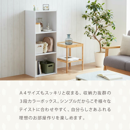 カラーボックス A4サイズ 3段 幅42 奥行29 高さ102 木製 本棚 収納ボックス 収納 三段 書棚 テレビ台 BOX 収納用品 押入れ収納 大容量 デスク コミックラック 北欧 韓国風 多目的 マルチ
