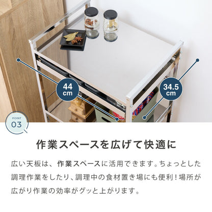 日本製 燕三条 ステンレス作業台ワゴン 幅50cm 引出付き ハンドル付き キッチンワゴン 作業台 調理台 スリム キャスター付き おしゃれ ステンレス天板 ステンレスワゴン キッチンラック(代引不可)
