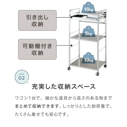 日本製 燕三条 ステンレス作業台ワゴン 幅50cm 引出付き ハンドル付き キッチンワゴン 作業台 調理台 スリム キャスター付き おしゃれ ステンレス天板 ステンレスワゴン キッチンラック(代引不可)