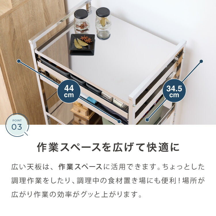 日本製 燕三条 ステンレス作業台ワゴン 幅50cm 2段 引出付き ハンドル付き キッチンワゴン 作業台 調理台 スリム キャスター付き おしゃれ ステンレス天板 ステンレスワゴン キッチンラック(代引不可)