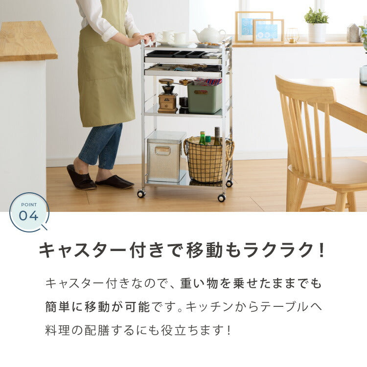 日本製 燕三条 ステンレス作業台ワゴン 幅50cm 2段 引出付き ハンドル付き キッチンワゴン 作業台 調理台 スリム キャスター付き おしゃれ ステンレス天板 ステンレスワゴン キッチンラック(代引不可)
