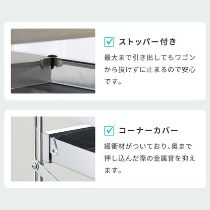 日本製 燕三条 ステンレス作業台ワゴン ダブルフレームデザイン 幅73cm 引出し付き ハンドル付き キッチンワゴン 作業台 調理台 スリム キャスター付き シルバー 韓国インテリア おしゃれ