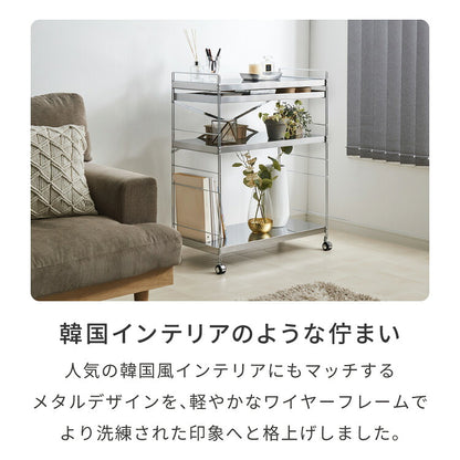 日本製 燕三条 ステンレス作業台ワゴン ダブルフレームデザイン 幅73cm 引出し付き ハンドル付き キッチンワゴン 作業台 調理台 スリム キャスター付き シルバー 韓国インテリア おしゃれ
