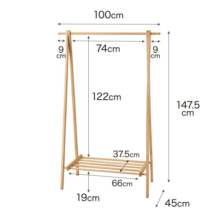 天然木 ハンガーラック 幅100cm 棚付き A型ハンガーラック 折りたたみ 省スペース コンパクト スリム ナチュラル ハンガーラック 木製 ポールハンガー コートハンガー 洋服掛け 衣類収納 木製