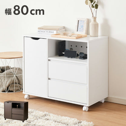 押入れ収納 キャビネット 幅80cm キャスター付き 引き出し付き 横開き収納 木目調 クローゼット リビングボード 電話台 テレビ台 チェスト ワゴン ラック 北欧風 おしゃれ リビング 寝室