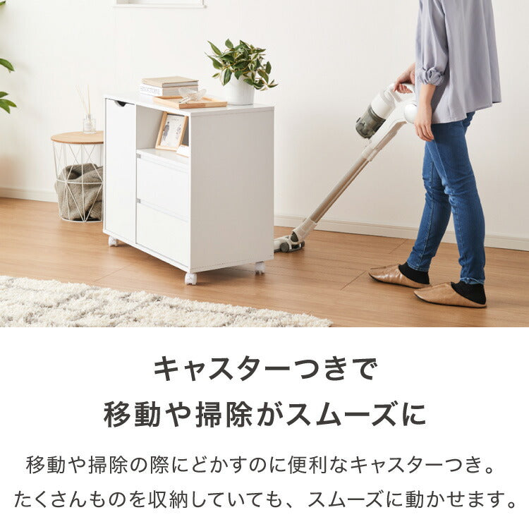 押入れ収納 キャビネット 幅80cm キャスター付き 引き出し付き 横開き収納 木目調 クローゼット リビングボード 電話台 テレビ台 チェスト ワゴン ラック 北欧風 おしゃれ リビング 寝室