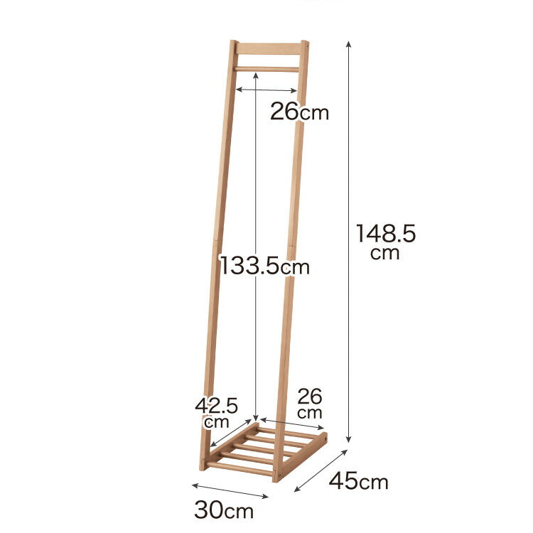天然木 ハンガーラック 幅30cm 棚付き L型ハンガーラック 省スペース コンパクト スリム ナチュラル ハンガーラック 木製 ポールハンガー コートハンガー 洋服掛け 衣類収納 木製