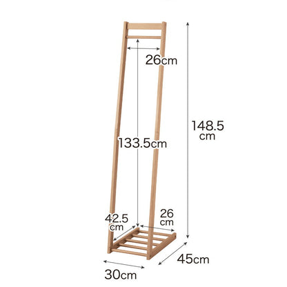 天然木 ハンガーラック 幅30cm 棚付き L型ハンガーラック 省スペース コンパクト スリム ナチュラル ハンガーラック 木製 ポールハンガー コートハンガー 洋服掛け 衣類収納 木製