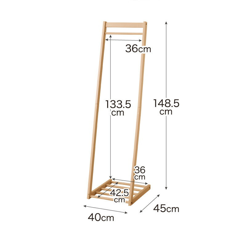 天然木 ハンガーラック 幅40cm 棚付き L型ハンガーラック 省スペース コンパクト スリム ナチュラル ハンガーラック 木製 ポールハンガー コートハンガー 洋服掛け 衣類収納 木製